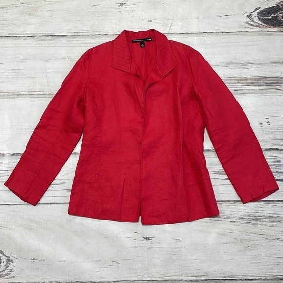 Ellen Tracy Linda Allard Jacket Blazer Suit Coat Red Linen Size 6 - Picture 2 of 11